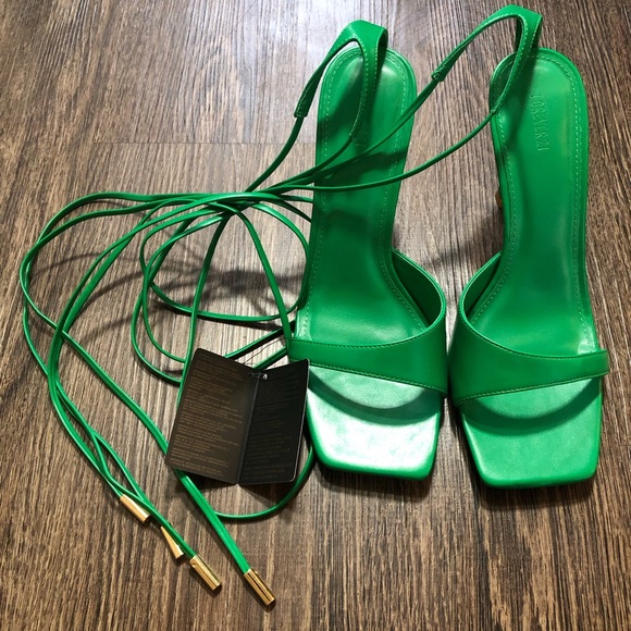 Forever 21 Green Square Toe Lace Up Heels - Picture 12 of 17